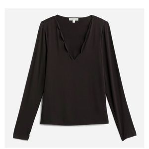 All Black Scallop Neckline Long Sleeve Top